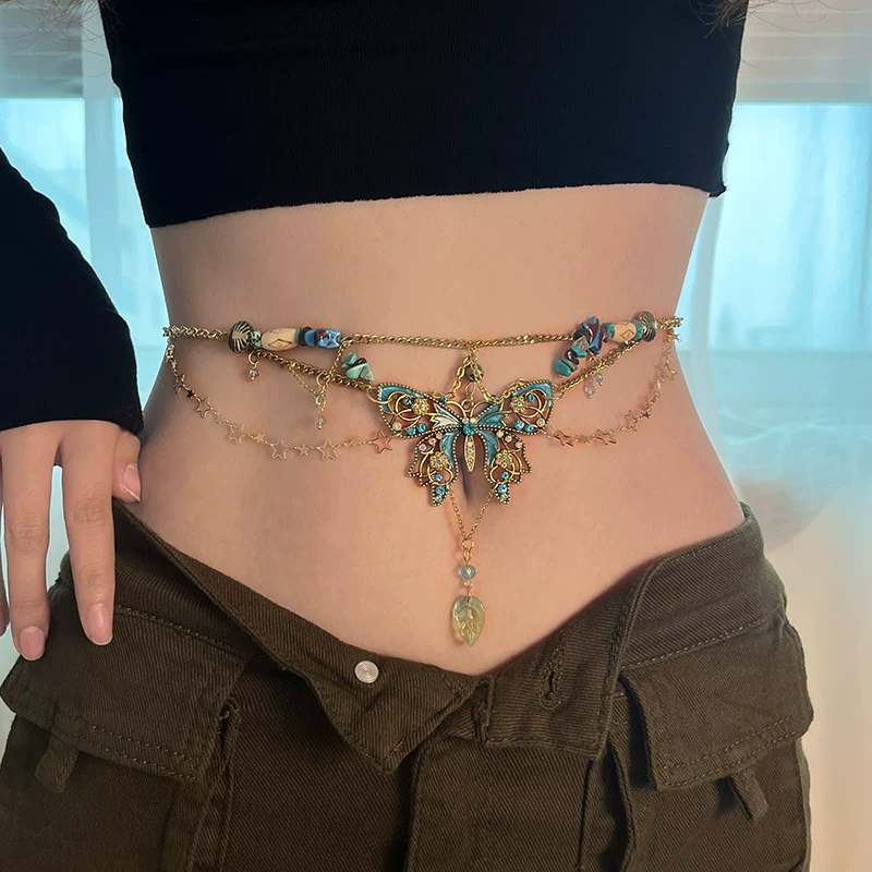 纯欲蝴蝶腰链波西米亚肚脐链配裙子高级感y2k牛仔裤配饰女款饰品